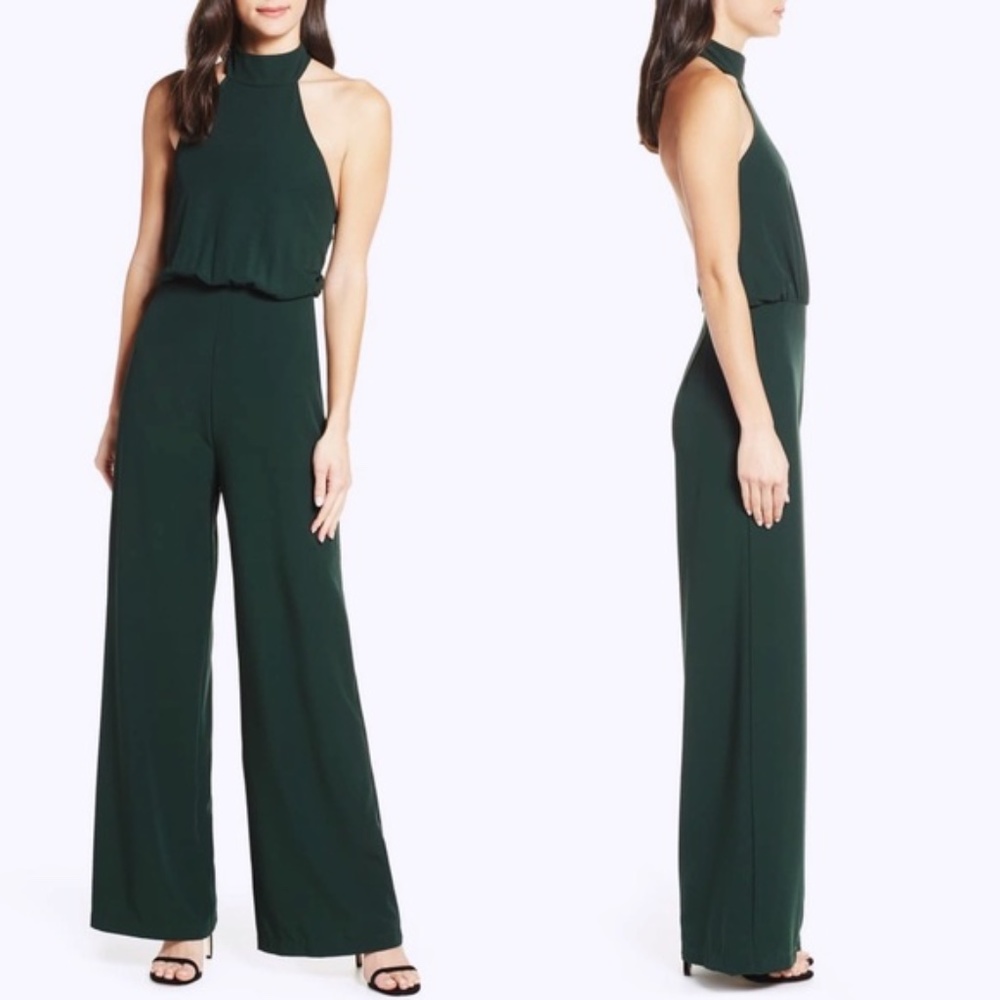 BNWT Lulu’s Moment for Life Dark Green Halter Jumpsuit